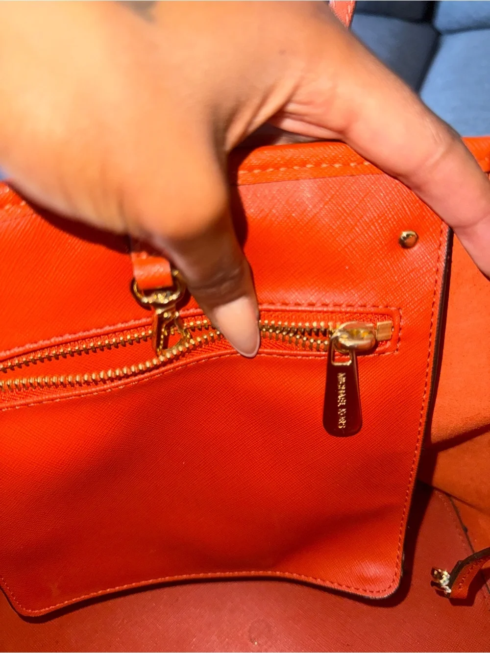 Michael Kors Orange Leather Tote with Gold MK Charm